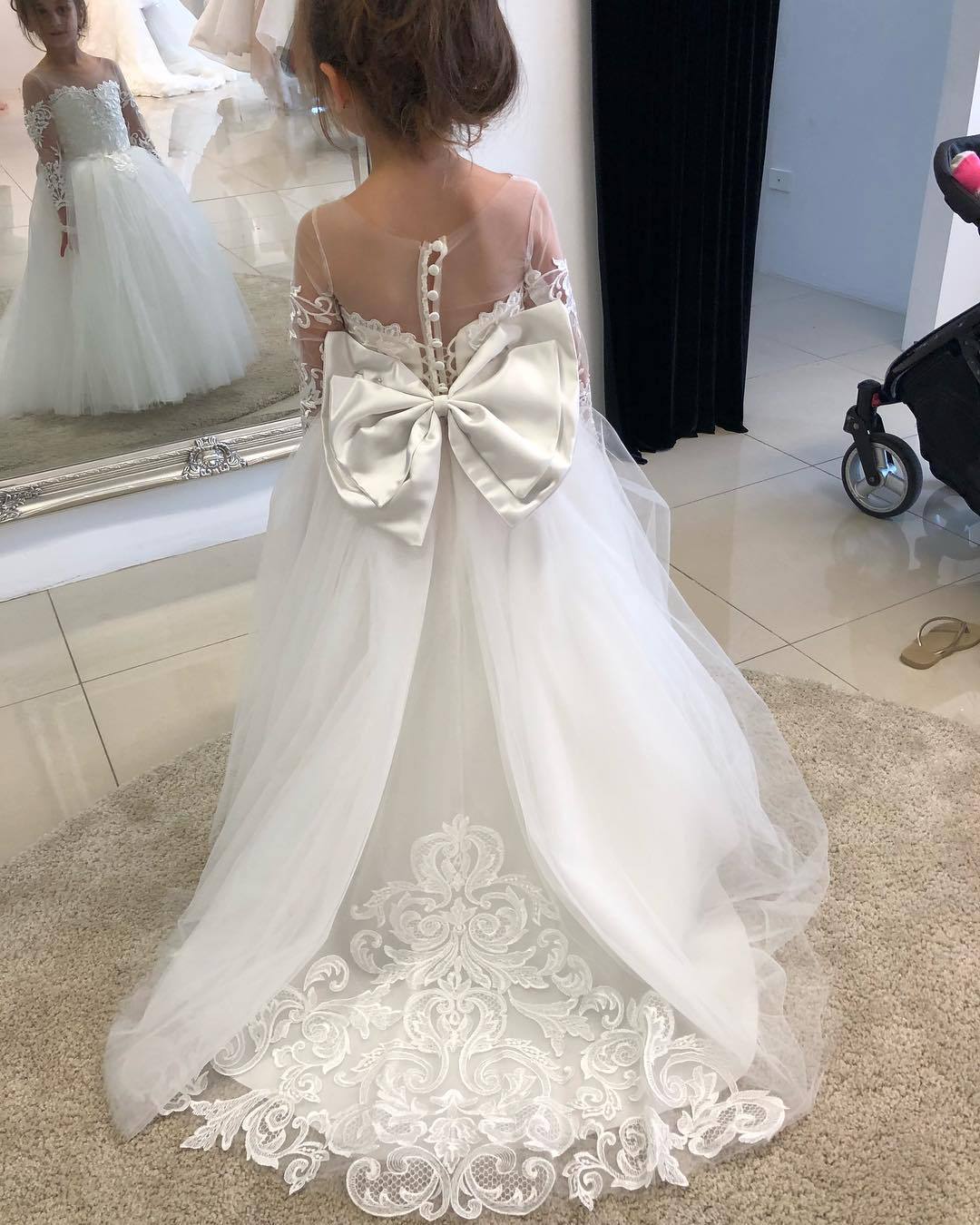 T亚马逊儿童蓬蓬公主裙宝宝花童服婚纱欧美小女孩拖尾蕾丝礼服详情5