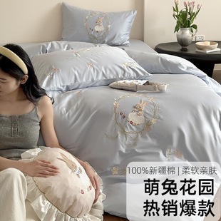 夏季莱赛尔天丝印花100支冰丝真丝床单被套高级感床上用品四件套详情2