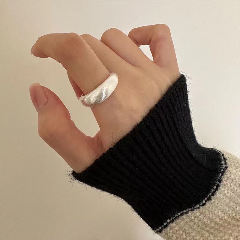 925 sterling silver ring with matte brushed finish, index finger ring opening design, bright silver versatile ring pic 15