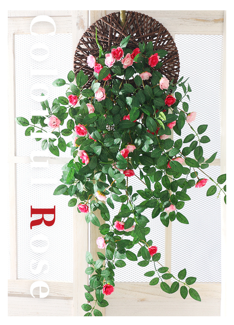 仿真蔷薇花墙面垂吊假花玫瑰藤蔓户外绿植塑料壁挂花装饰阳台植物详情5