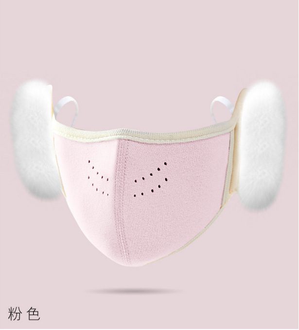 儿童保暖口罩护耳耳罩二合一纯色透气立体男女孩学生防寒毛绒耳套详情5