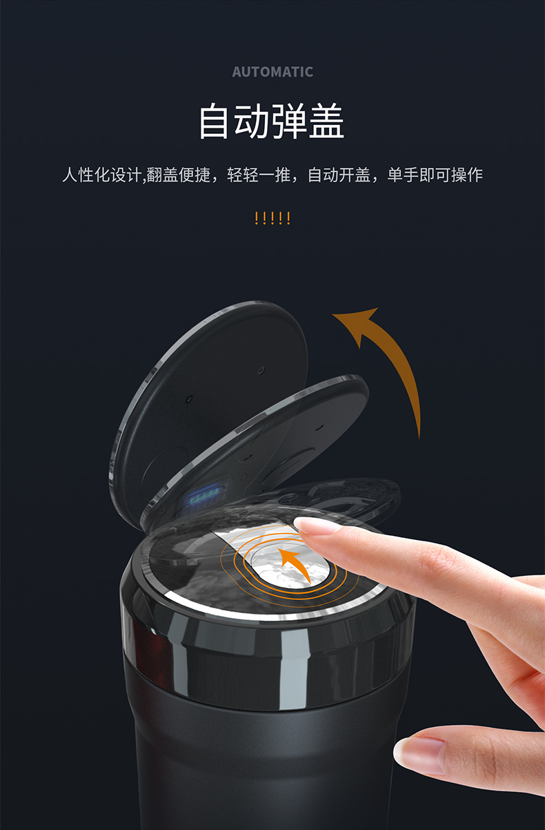 亚马逊跨境爆品个性便携式带盖车用LED带灯塑料创意车载烟灰缸详情2