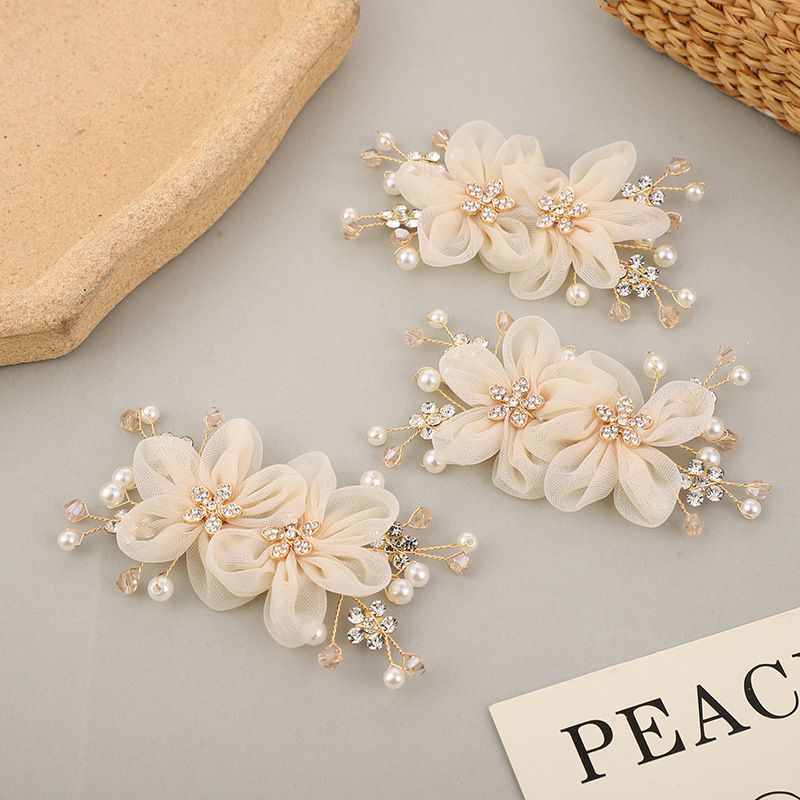 手工珍珠花纽丝钻石花朵胸针新娘发饰鞋帽配饰DIY配件网纱花装饰详情3