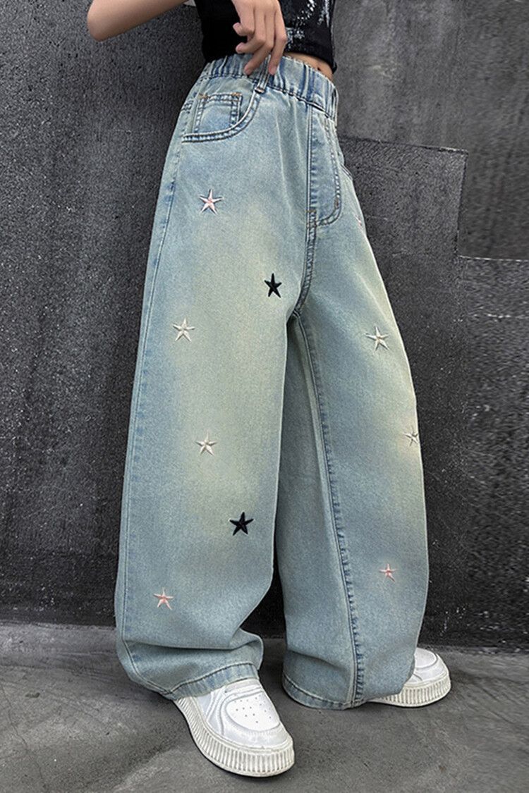 女童牛仔裤子春秋新款网红中大童宽松女孩单裤春秋夏季直筒阔腿裤详情7