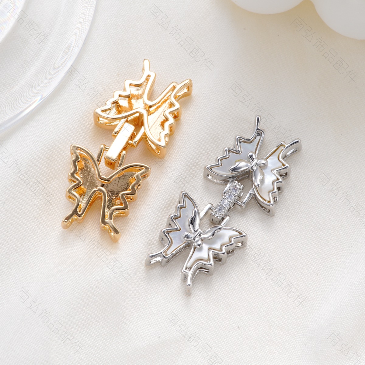 铜镀18k高保色镶白贝蝴蝶对扣珍珠项链扣头高级DIY饰品珠宝配件详情12