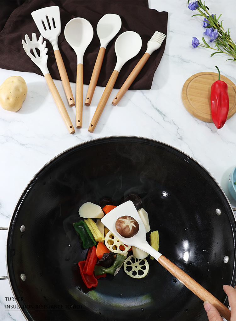 跨境硅胶锅铲汤勺12件套不粘锅硅胶铲食品级硅胶厨具套装现货批发详情12