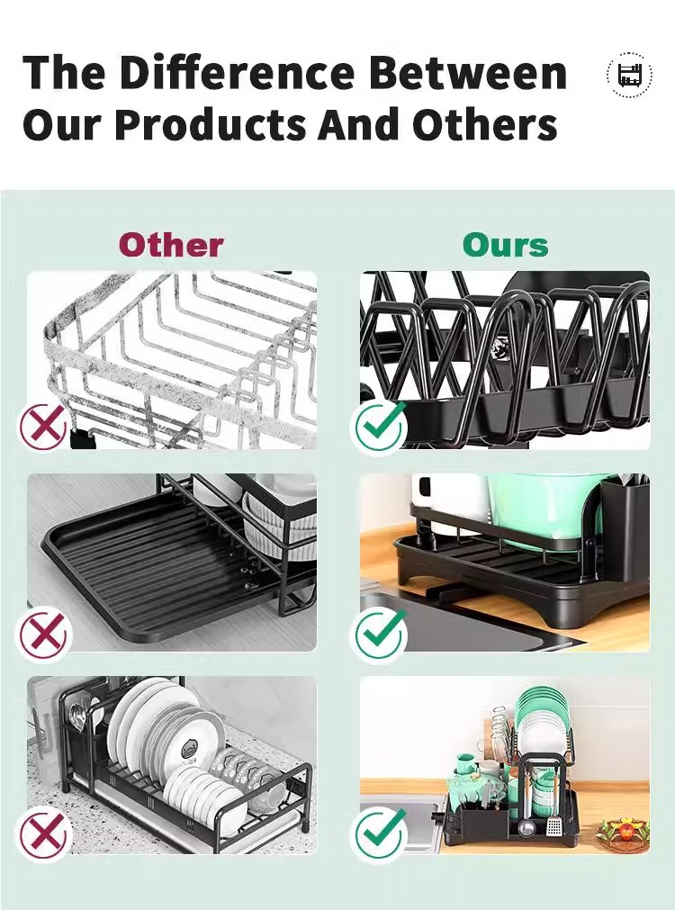 跨境亚马逊一体碗盘收纳架厨房置物架家用沥水碗碟架多功能碗筷架详情5