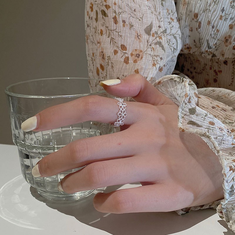 925纯银花朵戒指女简约优雅甜美气质森系小清新开口设计指环素银详情6