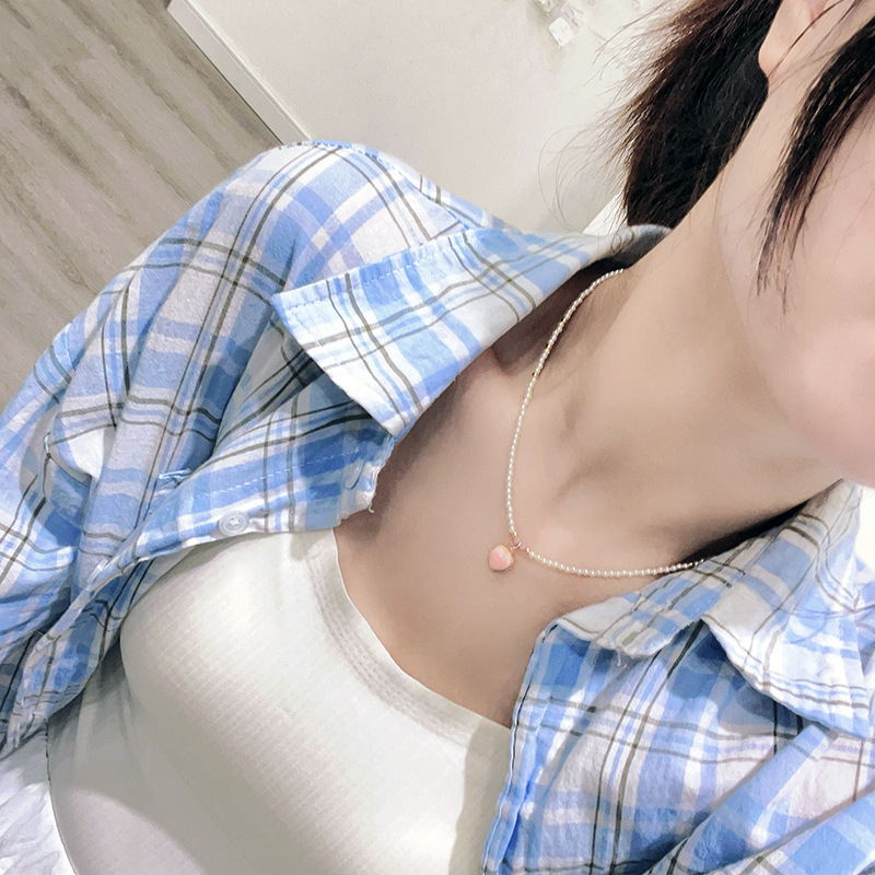 925纯银天然粉贝施家同款珍珠项链女小众高级感绿松石串珠锁骨链详情4