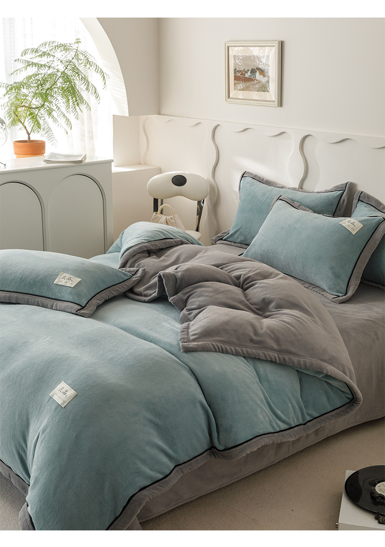 Muji thick milk fleece bed four-piece set for winter warmth, double-sided fleece quilt cover, single-piece flannel bed sheet pic 10