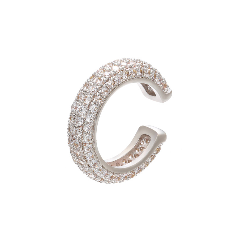 Beaded buckle jewelry, micro-inlaid color diamond ear bone clip, color zirconium simple style ear clip earrings, copper 18K gold-plated VE131 pic 15