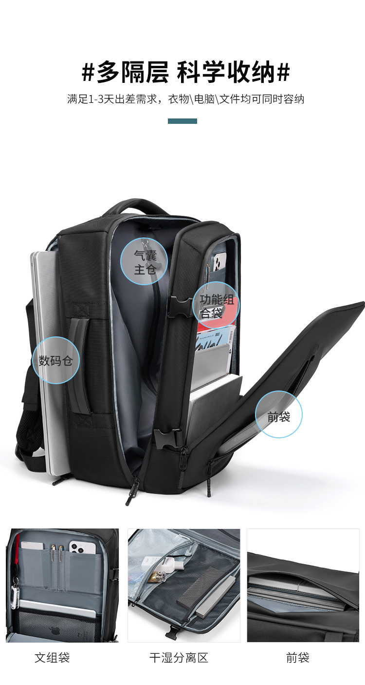 New cross-border multi-functional backpack for men, large-capacity airbag storage business backpack, Oxford fabric waterproof travel bag pic 7