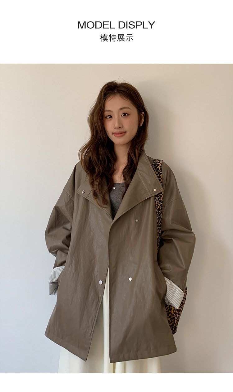 MOXI十三行女装2025春季新款皮衣外套女高级感中长款PU皮夹克外套详情16