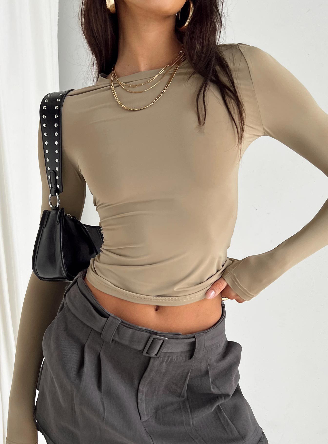 欧美女装休闲长袖t恤春秋纯色修身套头衫t恤女街装打底衫上衣详情4