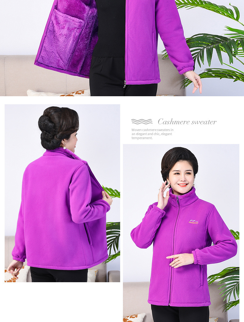 中老年女装秋冬加厚摇粒绒开衫卫衣上衣外套休闲大码抓绒衣妈妈装详情13