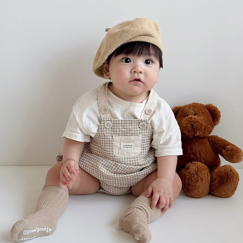 新品日韩风夏季男女儿童背带裤夏季薄款连体衣小童宝宝衣服+短袖T详情9