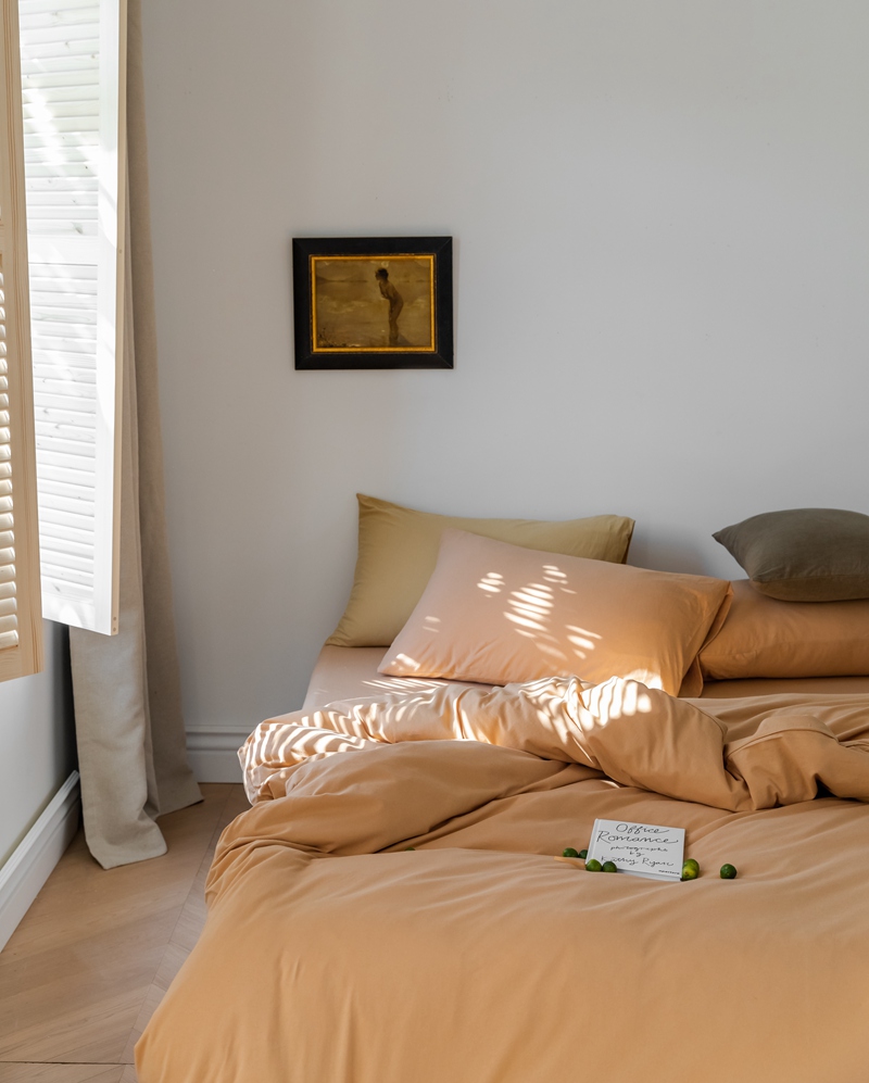 ins Japanese-style solid color all-cotton knitted cotton four-piece set, skin-friendly nude sleeping plain double-layer Indian cotton bed sheet pic 149