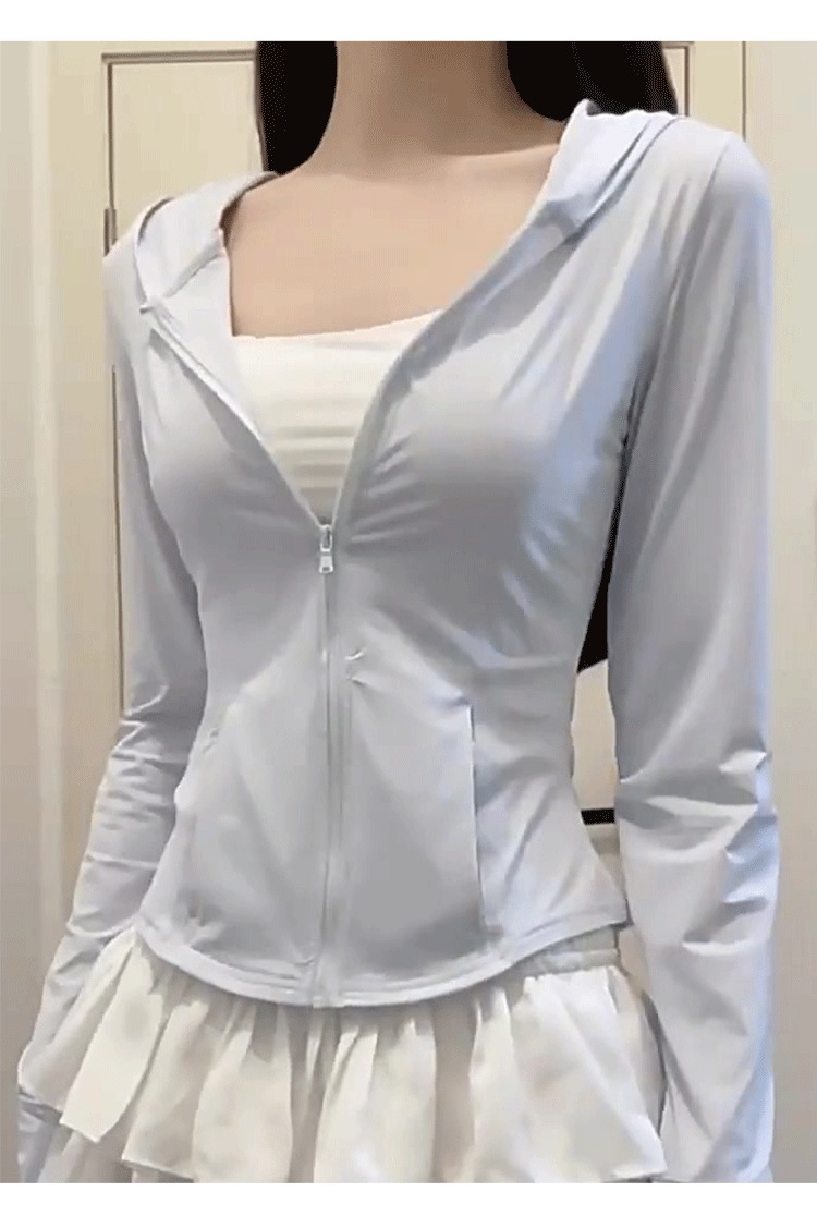 蓝色冰丝防晒衣女款夏季2025新款修身上衣瑜伽服外套防紫外线凉感详情25