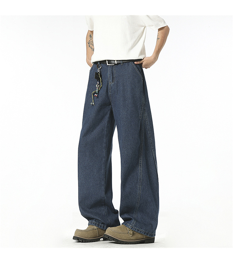 Custom-made 2026 Spring new denim blue jeans for men, American streetwear brand, retro scimitar pants, straight-leg trousers pic 8