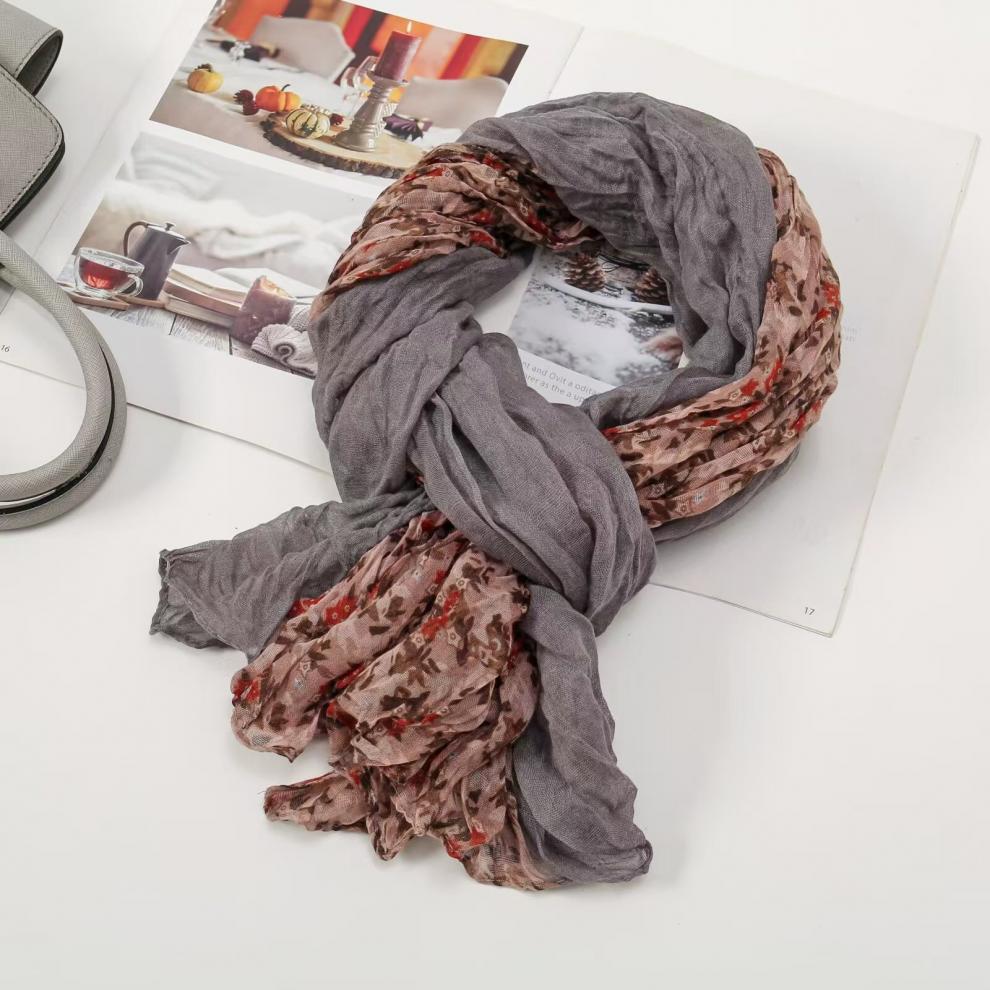 春秋麻花围巾褶皱简约百搭丝巾韩版外贸碎花披肩巴厘纱围巾女围脖详情26