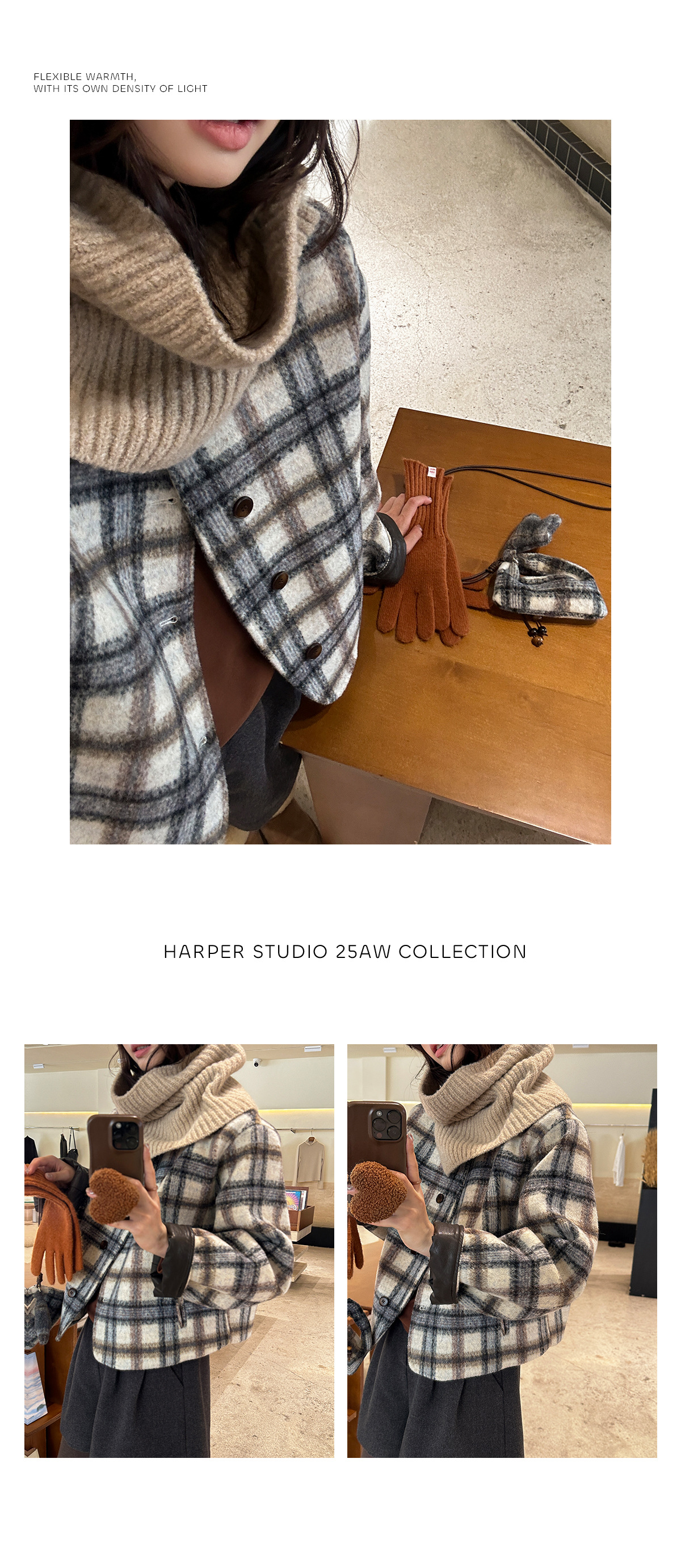 A new style of women's retro, casual and warm woolen coat with a color-blocking check pattern and thirteen lines pic 20