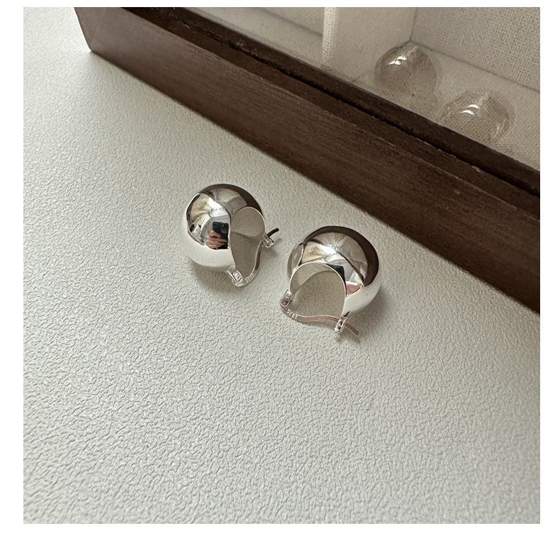 S925 sterling silver Korean version fashionable basic style INS heavy metal smooth texture ear buckle round ball design personalized earrings pic 21