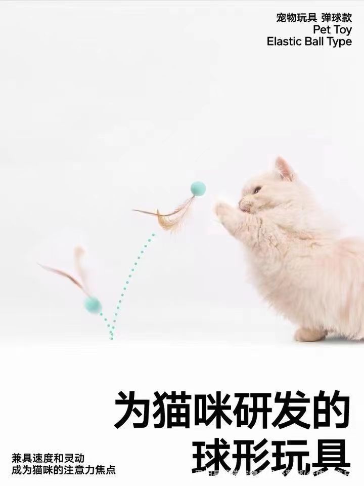厂家代发猫咪玩具球弹力球羽毛跳跳球宠物逗猫玩具猫自嗨解闷互动详情4