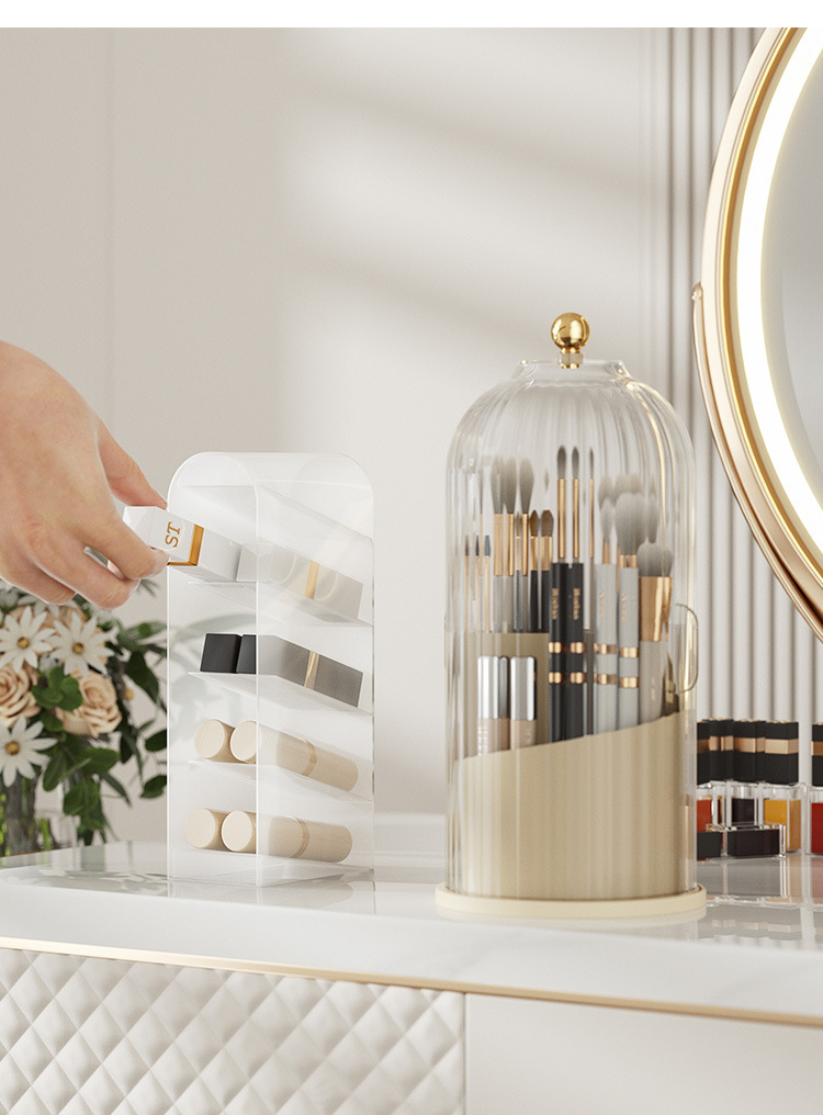 Caja de almacenamiento cosmética rotativa porta-lápiz transparente lápiz labial lápiz de ceja cepillo de maquillaje tocador artículos de escritorio pic 16