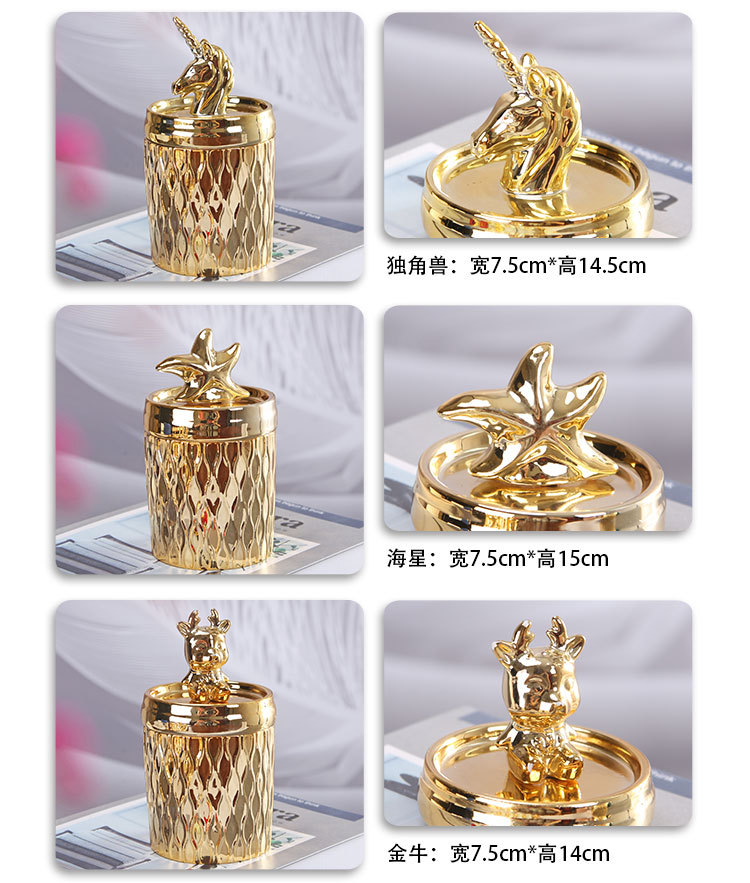 Ceramic handicrafts, animal gold storage sealed storage jar, candle fragrance jar, decorative items, home jewelry display box pic 6