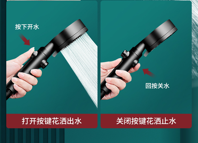 Silver five-speed pressurized shower head, bathroom water heater, pressurized bath, rain shower, shower head, bathroom heater pic 9