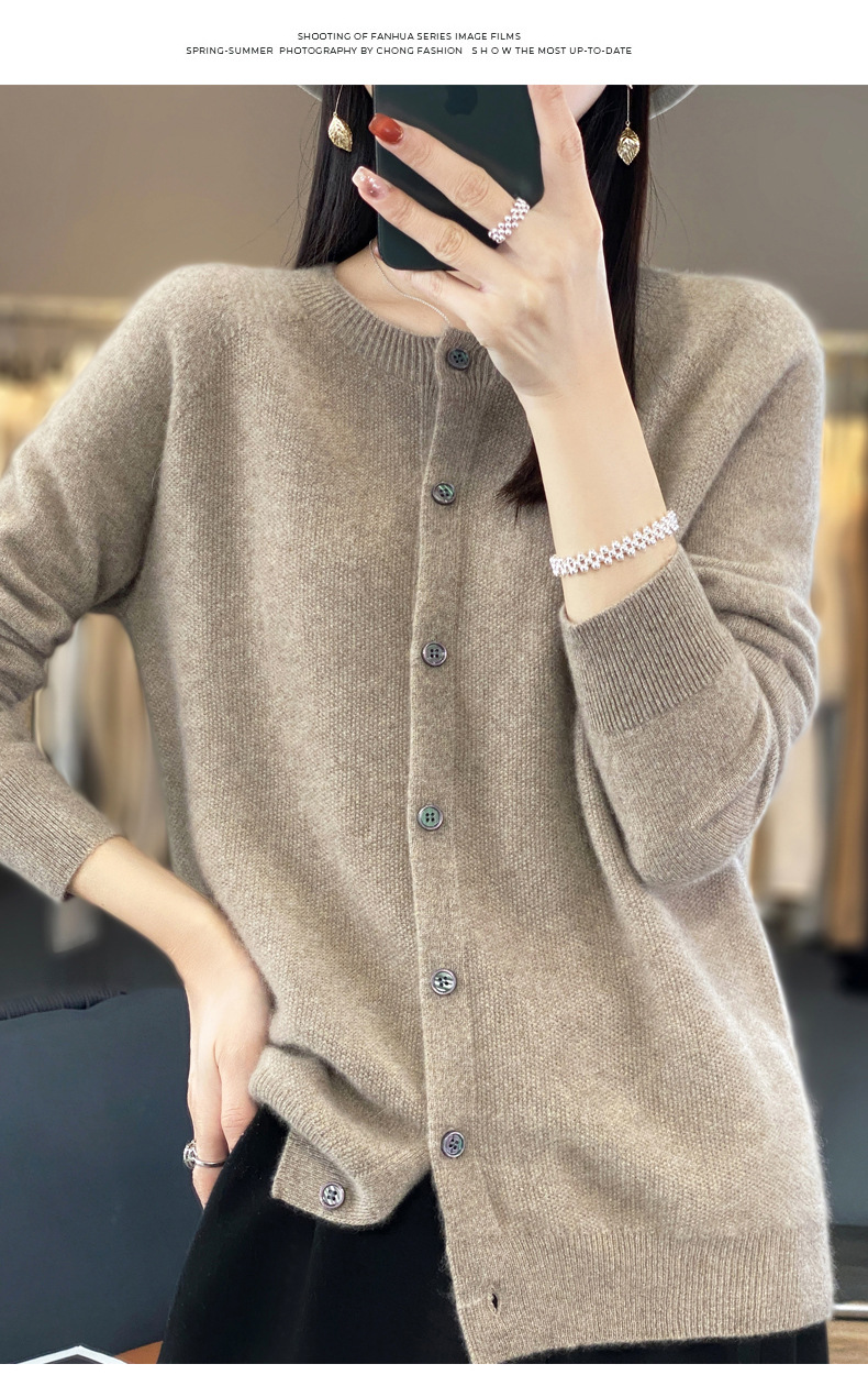 羊毛混纺2025春季新女装圆领短款一线 成衣针织开衫保暖外套上衣5详情6