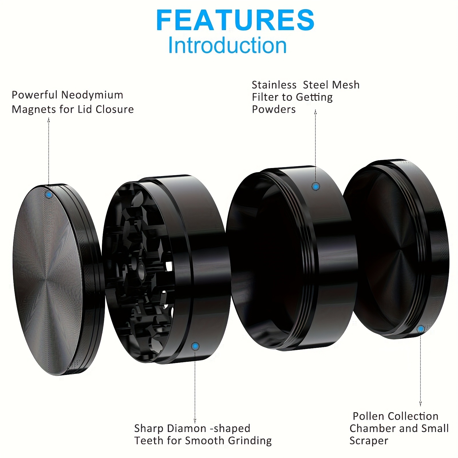 源头直销平板锌合金磨烟器 四层磁吸金属烟草香料研磨器 Grinder详情3