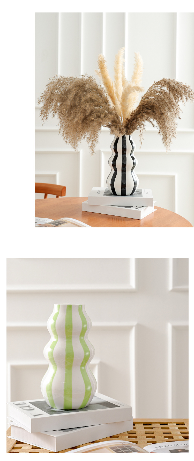 2026 New Nordic minimalist hand-painted striped vase Ceramic decoration, high-end living room flower arrangement, creative home desktop decoration pic 10