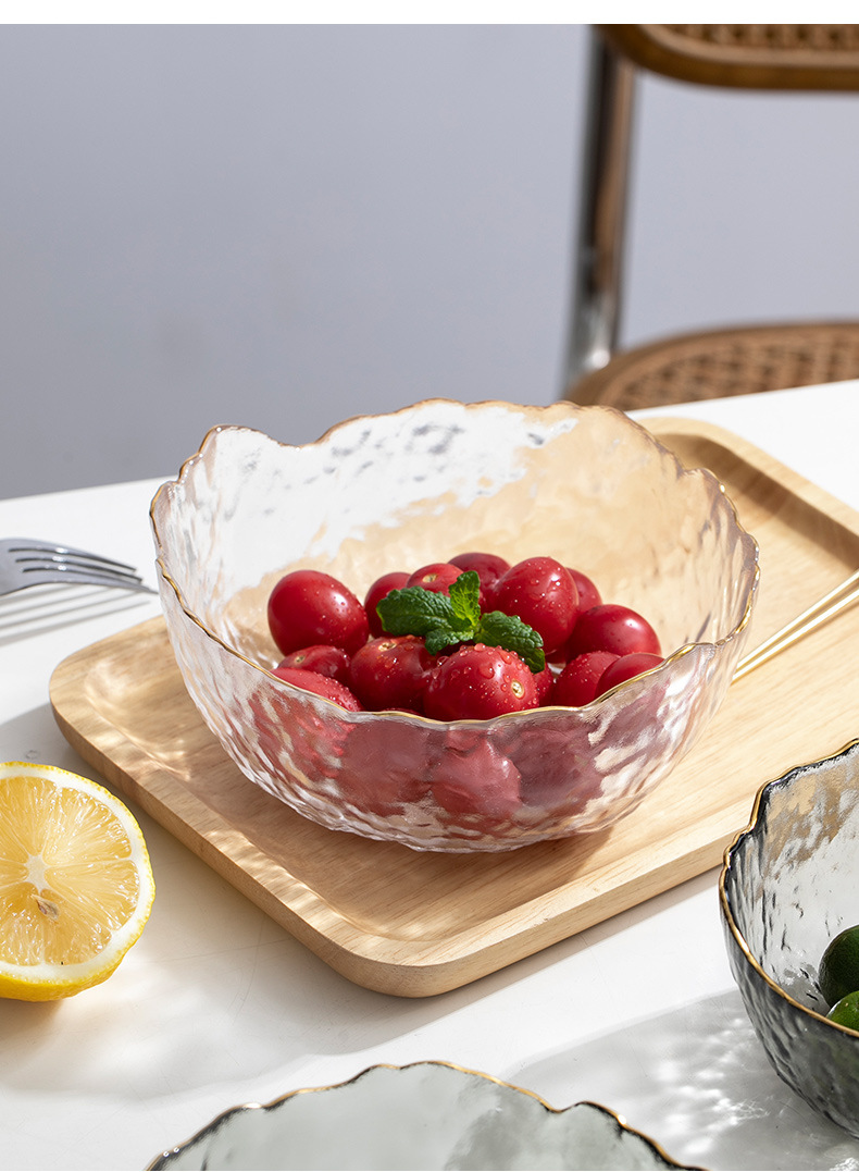 Gymbobaby Salad Bowl set, home light luxury golden-edge fruit plate, lead-free heat-resistant, popular crystal glass soup noodle bowl pic 14