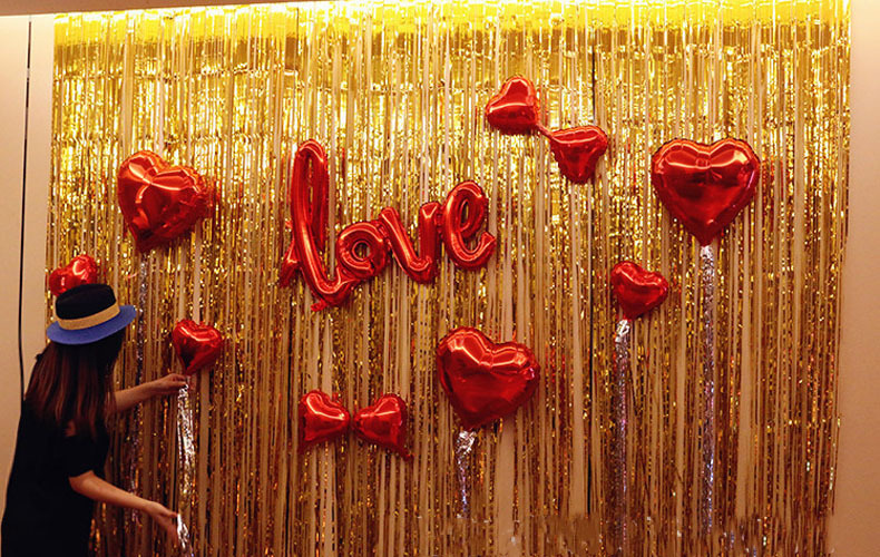 The thickened wedding, festival, party and birthday decoration background wall with colorful stripes and tassel door curtains pic 14
