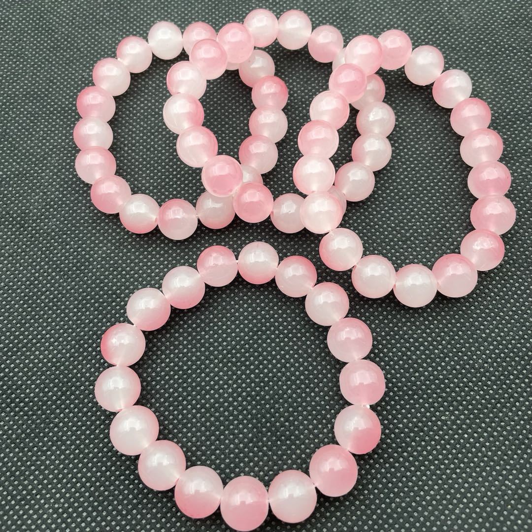 A simple and fresh peach-pink glass bracelet with 12MM beads, a versatile and fashionable bracelet for both men and women, a popular live-streaming accessory gift pic 8
