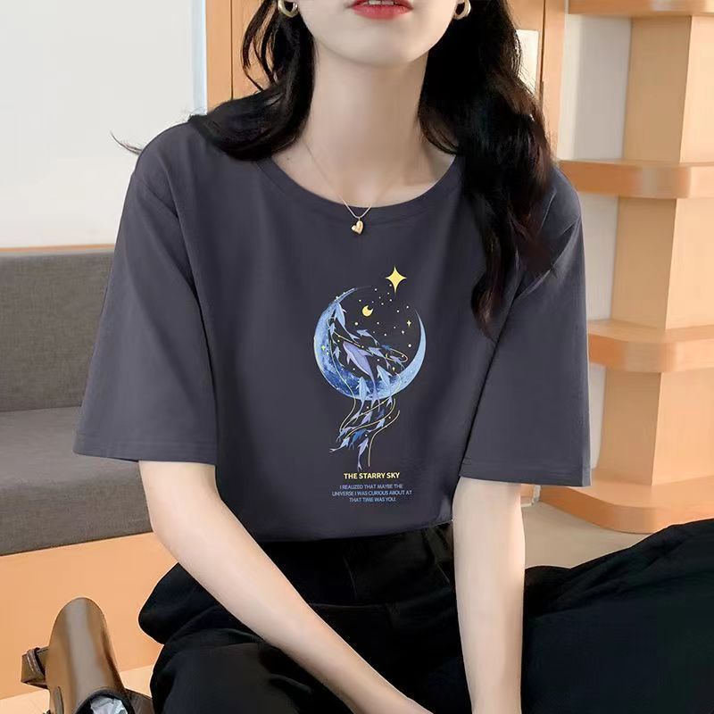 宽松纯棉短袖t恤女士夏装新款漂亮上衣设计感印花半袖女圆领夏季详情7
