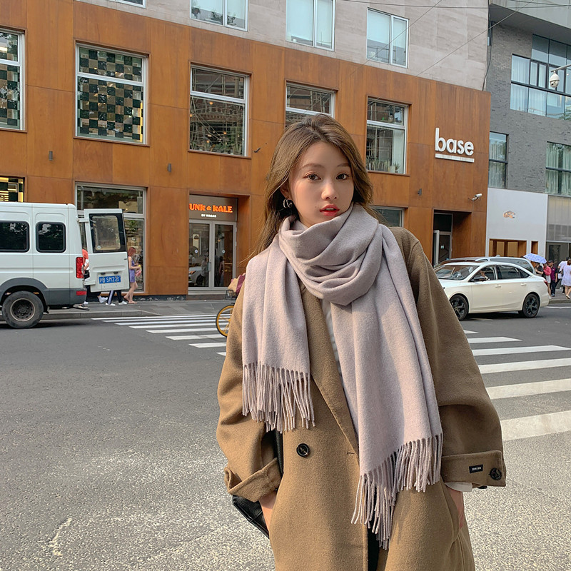 韩版纯色羊绒围巾女秋冬加厚百搭披肩男士白色羊毛围巾批发服装配饰详情39