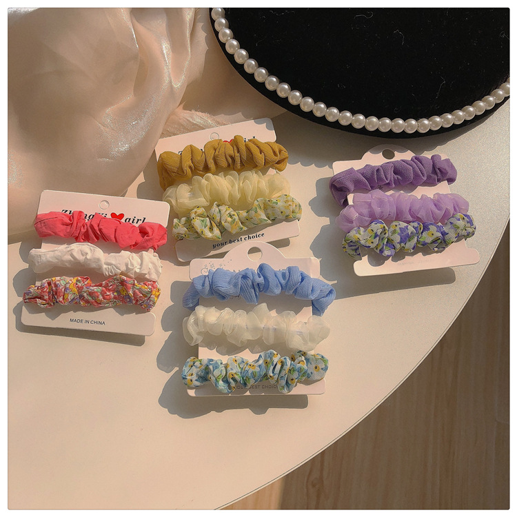 The tender pink color of spring ~3 sets of floral hair bands, a fresh and light blue and pink hair tie, hair accessory and headband pic 1