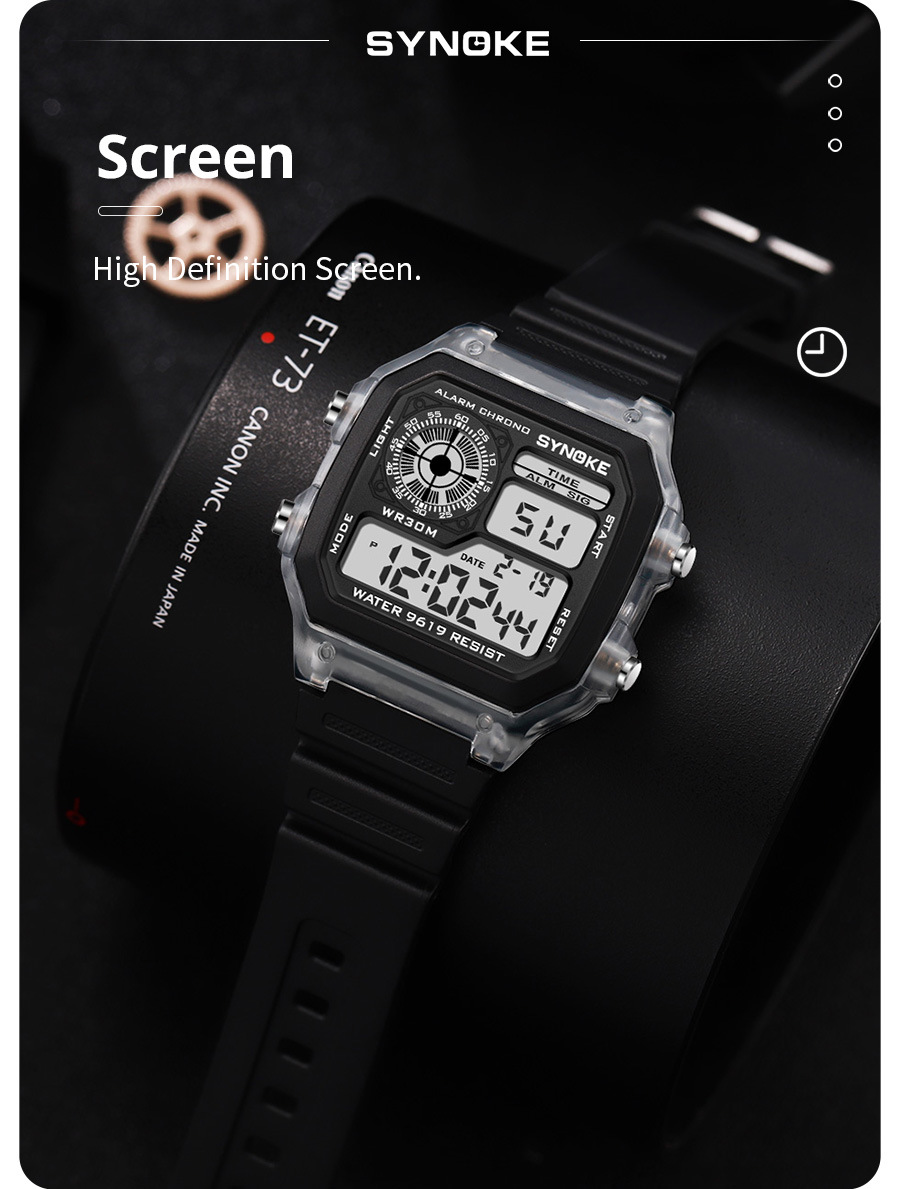 厂货SYNOKE学生电子表夜光防水运动男士方形经典复古潮流运动新品详情7