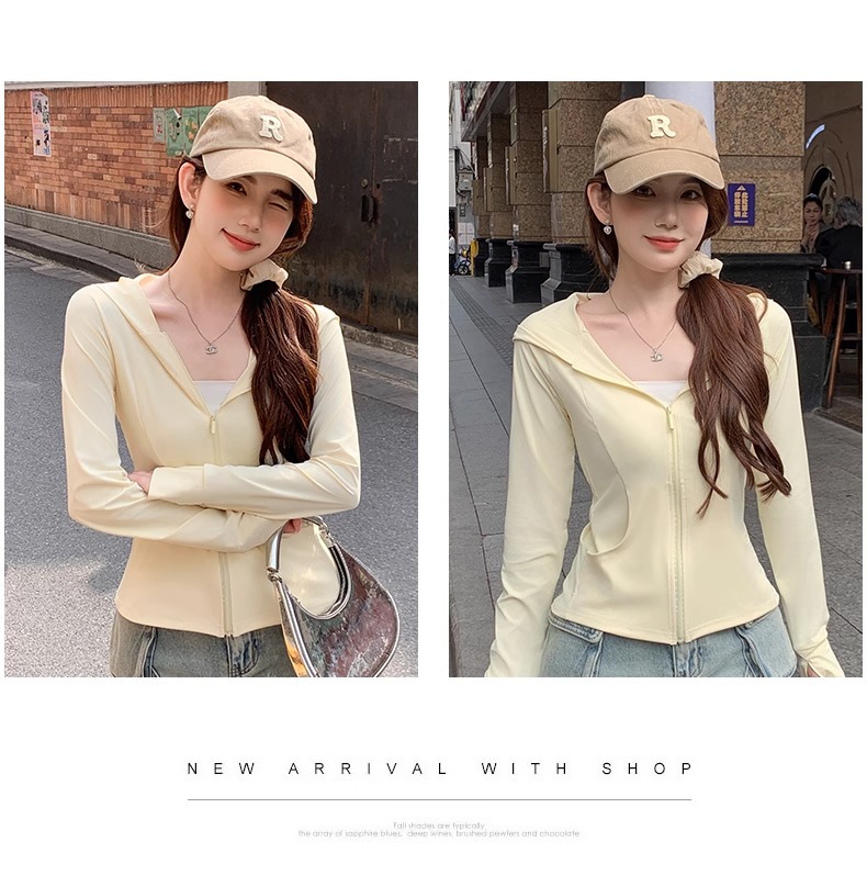 鹅黄色连帽防晒衣女夏季2025新款防紫外线防晒服修身冰丝开衫外套详情30