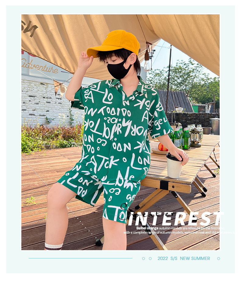 Niño vestido de verano manga corta blusa conjunto 2025 nuevo trendy grande niño dos piezas niño frito street sport pic 1