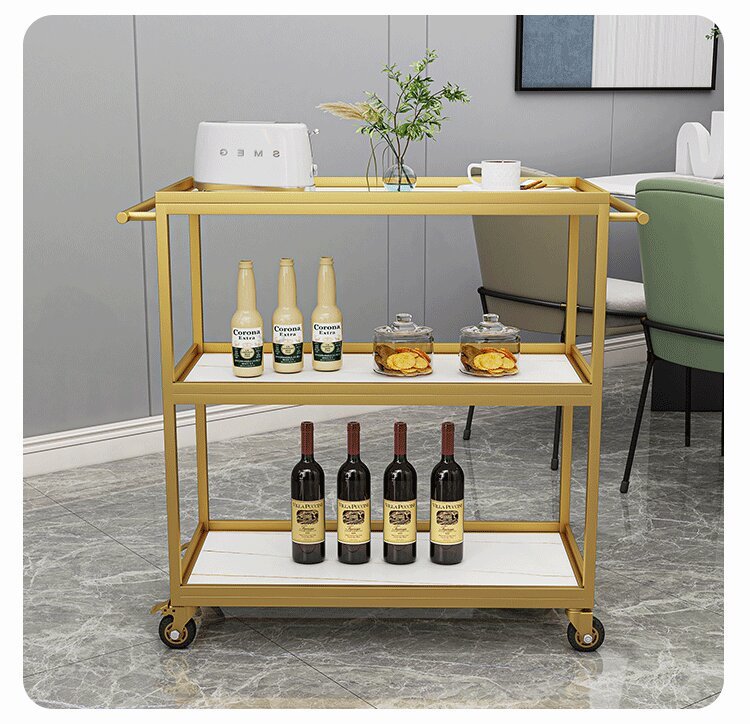 Food cart, trolley, three-story mobile trolley for restaurants and hotels, dining cart, household kitchen storage rack, seasoning rack pic 15