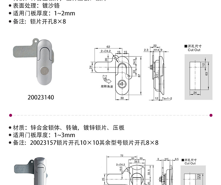 ESSENTRA益升华 电气柜门锁配电柜空压机门锁SR 5537旋转式平面锁详情7