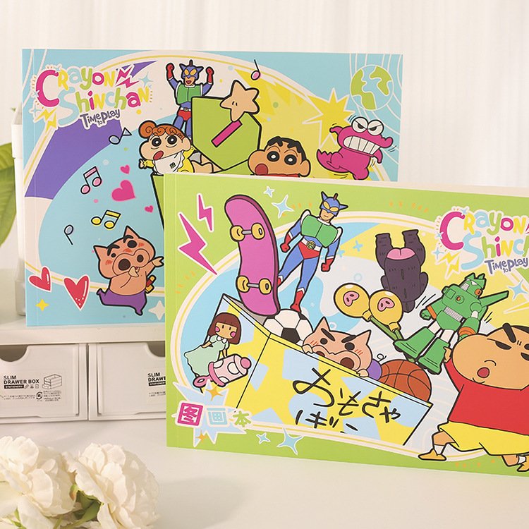 Crayon Shin-chan picture book A4, Japanese-style cute cartoon, official Crayon Shin-chan picture book, student drawing book pic 1