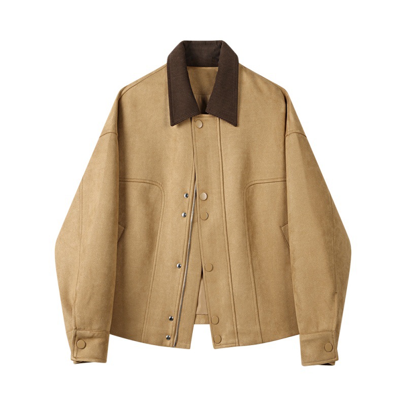 MUYU 卡其色小众设计感麂皮绒夹克女春季新款宽松翻领短外套详情1