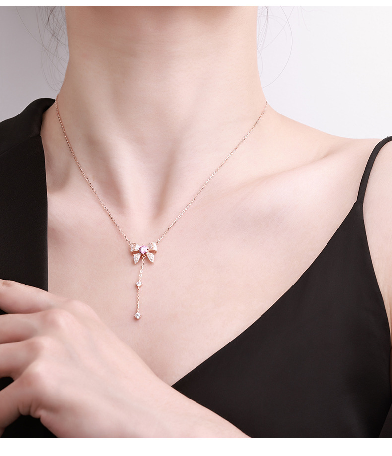 Sterling silver necklace, tassel bow necklace, accessory, high-end and elegant, ins style sweater chain, new accessory necklace pic 5