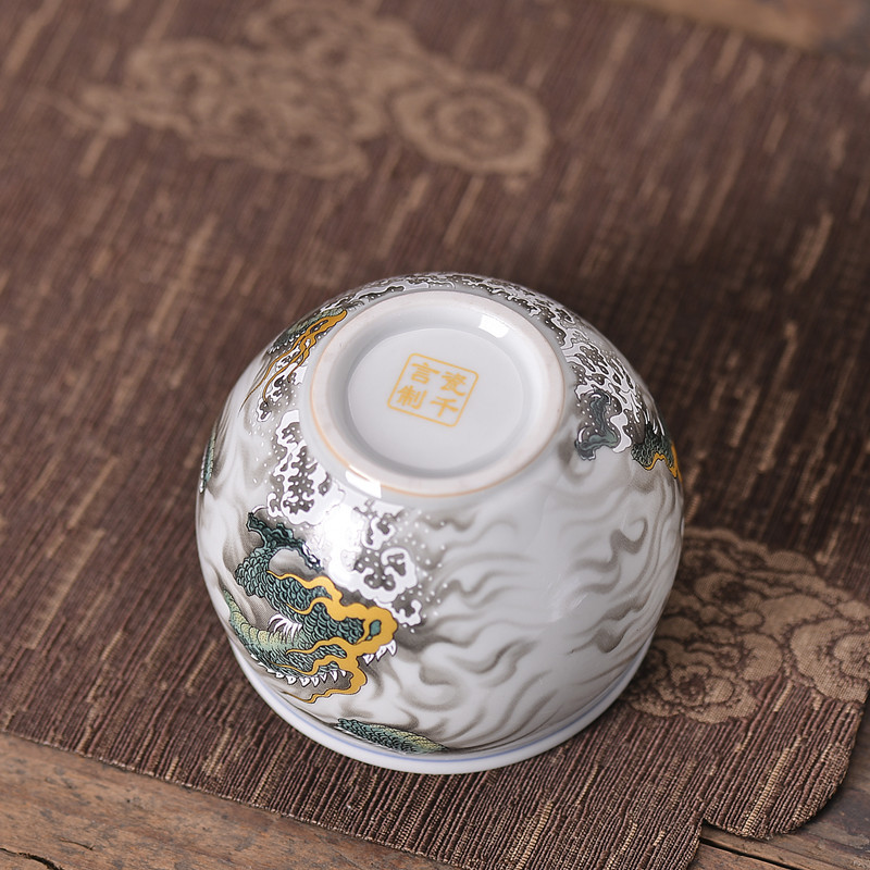 厂家直供鎏金杯珐琅彩青花茶杯个人杯主人杯紫砂建盏刘国蓝大师详情4