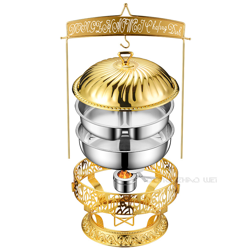 跨境出口装金色吊盖自助餐炉 婚礼酒店宴会布菲炉 食物保温炉全金详情3