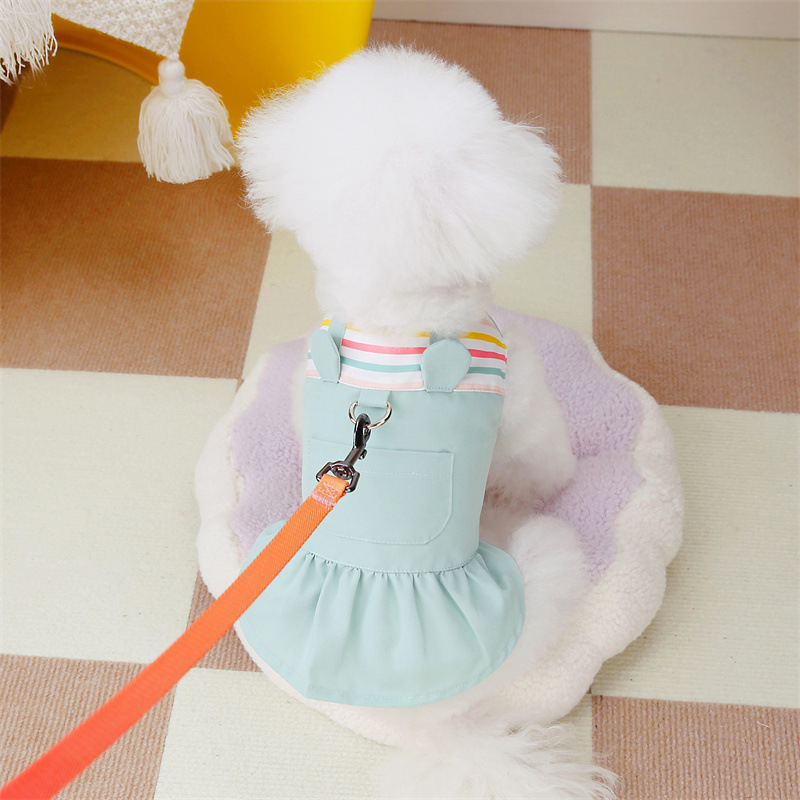 狗衣服春夏新款泰迪比熊贵宾夏季简洁方领兔子牵引裙宠物衣服批发详情7